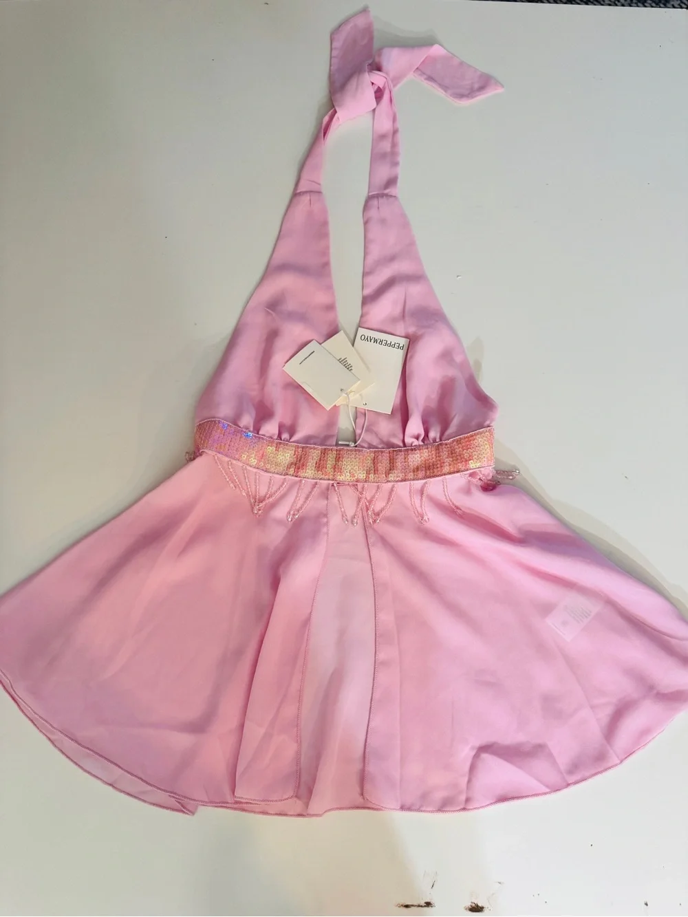 PEPPERMAYO Put It Straight Beaded Sequin Halter Top - Baby Pink! MSRP 75.00